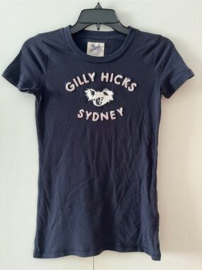 Gilly Hicks Navy Short Sleeve Tee with Pink Lettering and White Koala
